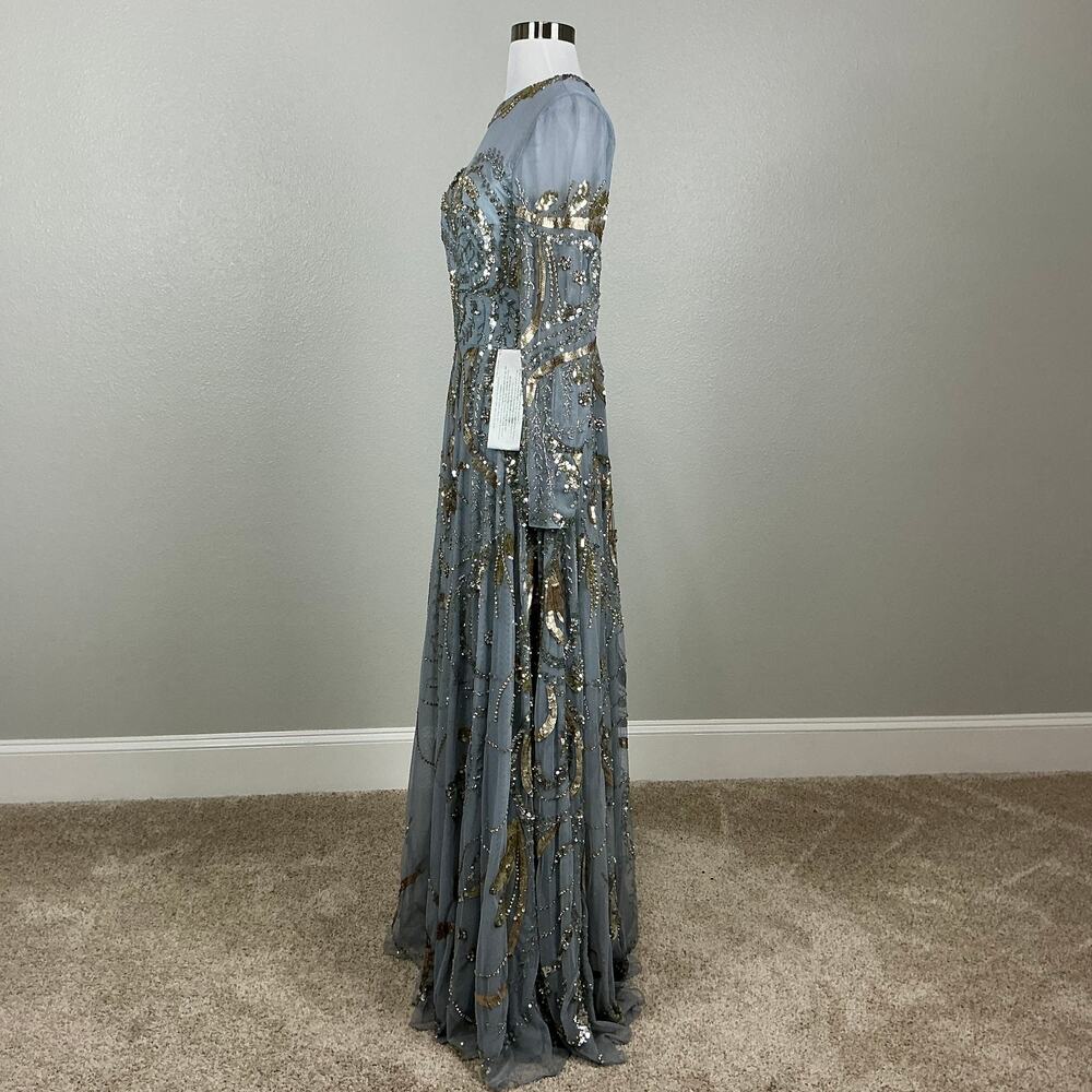 Mac Duggal 5217 Silver/Gold Evening Gown Sequin Long Sleeve A-Line Dress Size 6 - Picture 6 of 11